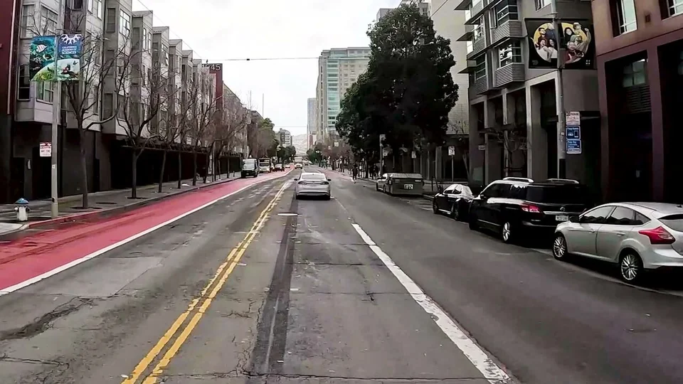 Forward dashcam on Mission Street between 6th and 7th Streets, San Francisco